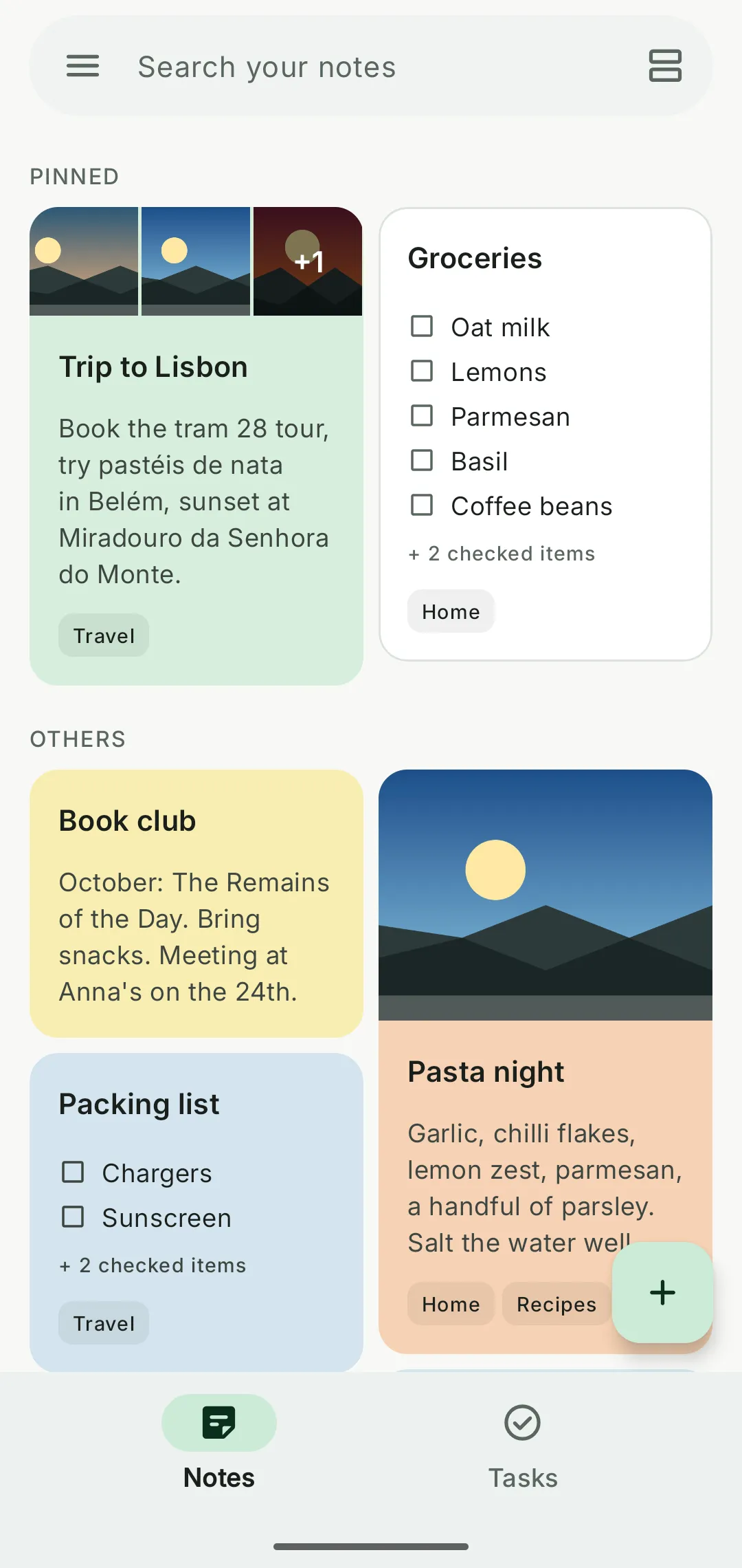 Notes home with coloured notes, checklists and labels