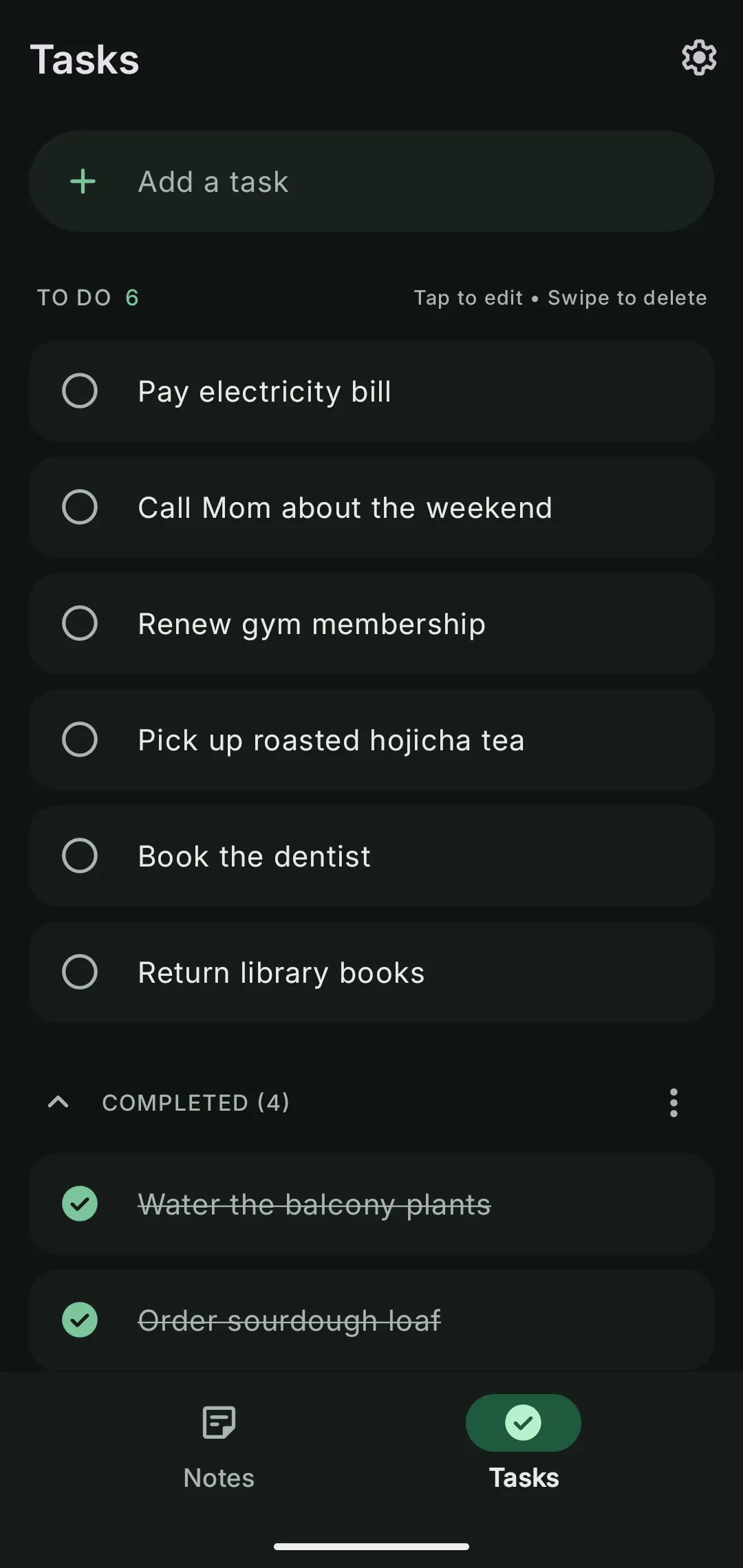 Tasks with To do and Completed sections