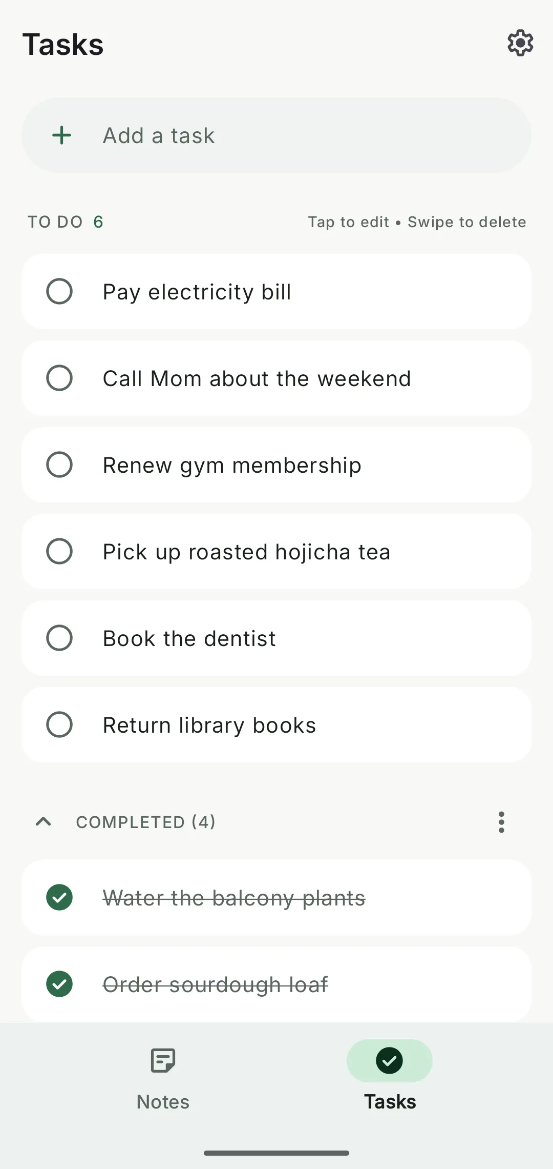 Tasks with To do and Completed sections
